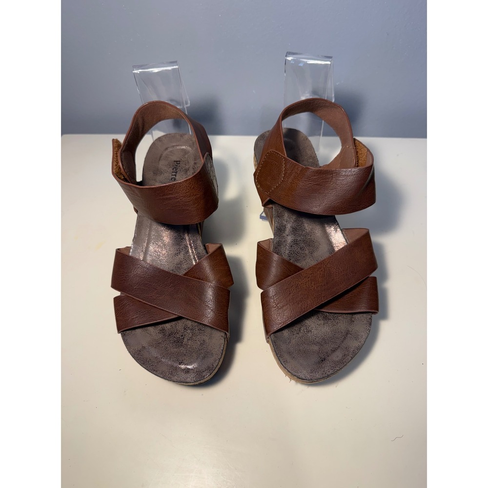 Pierre Dumas Chantal-4 Brown Cork Wedge Platform Sandals Womens 7 Strappy Boho